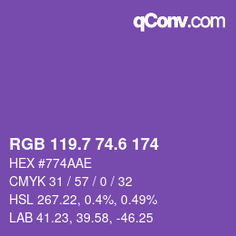 カラーコード: RGB 119.7 74.6 174 | qconv.com