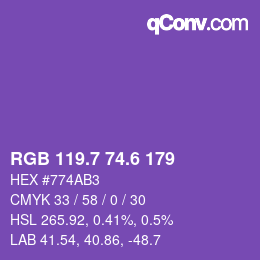 カラーコード: RGB 119.7 74.6 179 | qconv.com