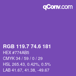 カラーコード: RGB 119.7 74.6 181 | qconv.com