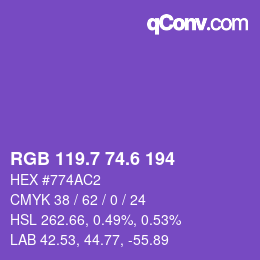 カラーコード: RGB 119.7 74.6 194 | qconv.com