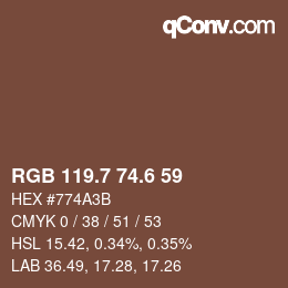 カラーコード: RGB 119.7 74.6 59 | qconv.com