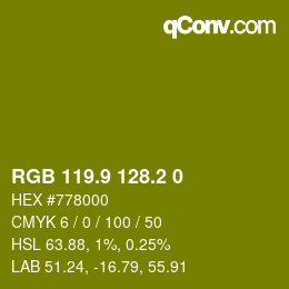カラーコード: RGB 119.9 128.2 0 | qconv.com