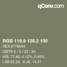 Color code: RGB 119.9 128.2 100 | qconv.com