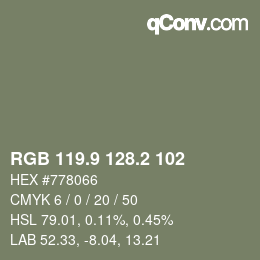 Color code: RGB 119.9 128.2 102 | qconv.com
