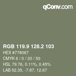 カラーコード: RGB 119.9 128.2 103 | qconv.com