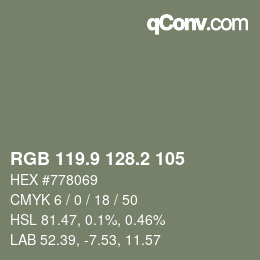 Color code: RGB 119.9 128.2 105 | qconv.com