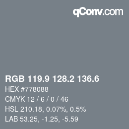 カラーコード: RGB 119.9 128.2 136.6 | qconv.com