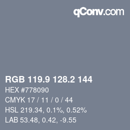 カラーコード: RGB 119.9 128.2 144 | qconv.com