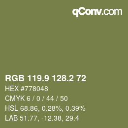 Color code: RGB 119.9 128.2 72 | qconv.com