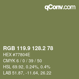Color code: RGB 119.9 128.2 78 | qconv.com