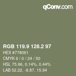Color code: RGB 119.9 128.2 97 | qconv.com