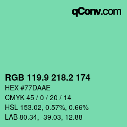 カラーコード: RGB 119.9 218.2 174 | qconv.com