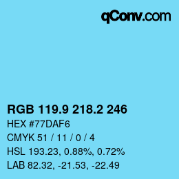 Color code: RGB 119.9 218.2 246 | qconv.com