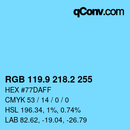 Color code: RGB 119.9 218.2 255 | qconv.com
