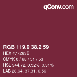 Farbcode: RGB 119.9 38.2 59 | qconv.com