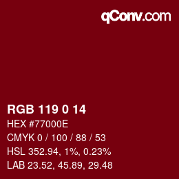 Color code: RGB 119 0 14 | qconv.com