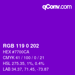 Farbcode: RGB 119 0 202 | qconv.com