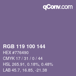 颜色代码: RGB 119 100 144 | qconv.com