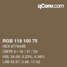颜色代码: RGB 119 100 75 | qconv.com