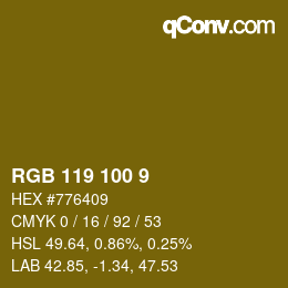 Farbcode: RGB 119 100 9 | qconv.com