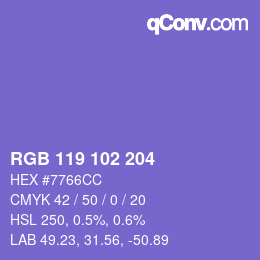 Color code: RGB 119 102 204 | qconv.com