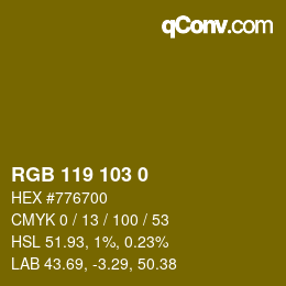 Color code: RGB 119 103 0 | qconv.com