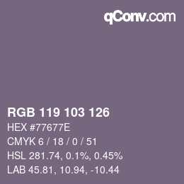 Color code: RGB 119 103 126 | qconv.com