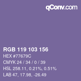 Color code: RGB 119 103 156 | qconv.com