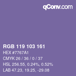 Color code: RGB 119 103 161 | qconv.com