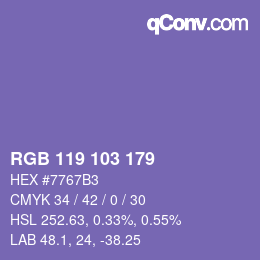 Color code: RGB 119 103 179 | qconv.com