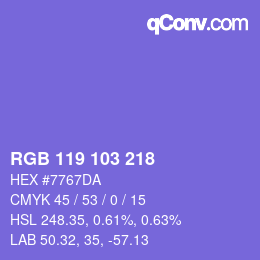 Color code: RGB 119 103 218 | qconv.com