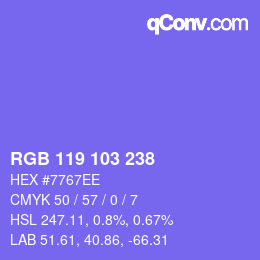 Color code: RGB 119 103 238 | qconv.com