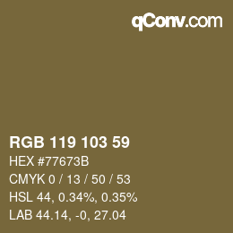 Color code: RGB 119 103 59 | qconv.com