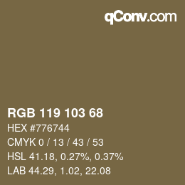 Color code: RGB 119 103 68 | qconv.com