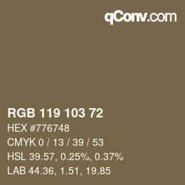 Color code: RGB 119 103 72 | qconv.com