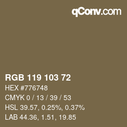 Color code: RGB 119 103 72 | qconv.com