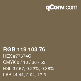 Color code: RGB 119 103 76 | qconv.com