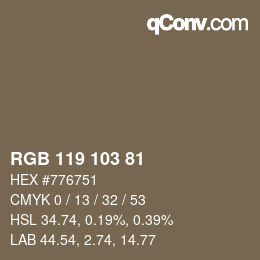 Color code: RGB 119 103 81 | qconv.com