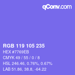 Color code: RGB 119 105 235 | qconv.com
