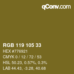 Color code: RGB 119 105 33 | qconv.com