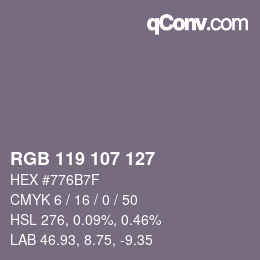 Color code: RGB 119 107 127 | qconv.com