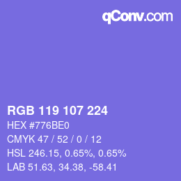 Color code: RGB 119 107 224 | qconv.com