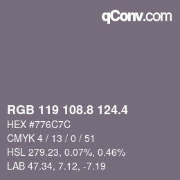 カラーコード: RGB 119 108.8 124.4 | qconv.com