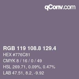 カラーコード: RGB 119 108.8 129.4 | qconv.com