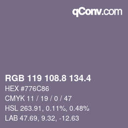 カラーコード: RGB 119 108.8 134.4 | qconv.com