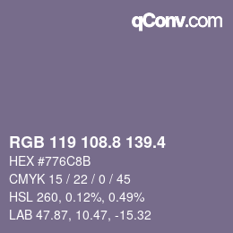 カラーコード: RGB 119 108.8 139.4 | qconv.com