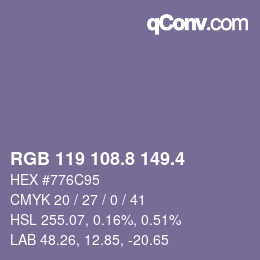 カラーコード: RGB 119 108.8 149.4 | qconv.com
