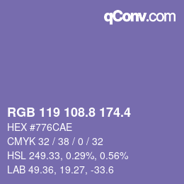 カラーコード: RGB 119 108.8 174.4 | qconv.com