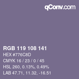 Color code: RGB 119 108 141 | qconv.com