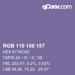 Color code: RGB 119 108 157 | qconv.com